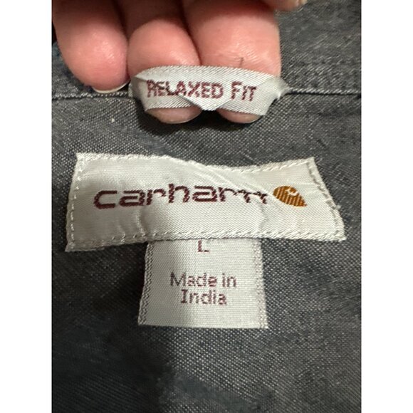 Carhartt Mens Force Relaxed Fit L Long Sleeve Button-Up Shirt Charcoal Gray Cott - Picture 2 of 7